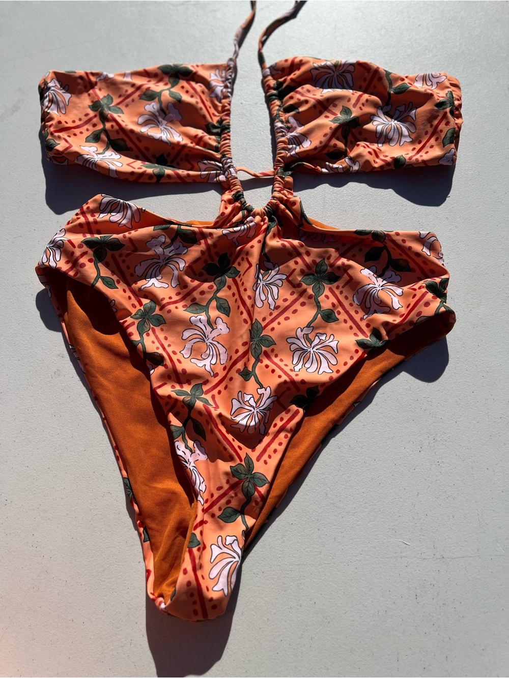 SHEIN Orange Floral Cutout One-Piece Swimsuit